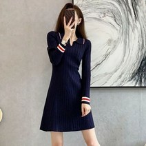 화이트블루 스타일 짧은 미니 니트 스웨터 드레스 여성용 블루 한 생일 가을 및 겨울용 느슨한 빈티지 여성 니트 드레스