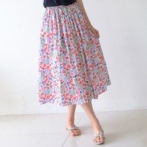 데일리앤 마리모 여름 롱스커트 플라워 A라인 플레어 꽃무늬 밴딩치마