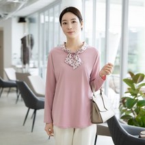 모슬린 엄마옷 리본 긴팔 티셔츠 ETS302074 마담 미시옷 중년여성의류 빅사이즈 50대 60대여성옷