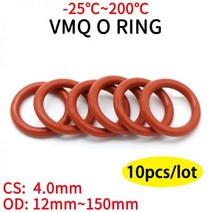 빨간색 실리콘 링 개스킷 CS 4mm OD 15 ~ 80mm O 식품 등급 고무 o-링 vmq 구색 hvac 도구 10 개241361, OD 15mm ID 7mm, CS 4.0mm