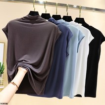 여자 여름 슬림핏 솔리드 컬러 무지 하이넥 슬라브 티셔츠 9color