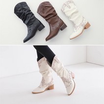 런슈즈 국내제작 천연소가죽 여성 웨스턴부츠 미들부츠 롱 5cm