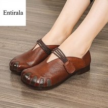 Entirala 빈티지 여성 가죽 컴포트 단화 빈티지 여성 구두 엄마 신발 편안한 방수의 가정의 쇼핑의 수제 가죽 신발 프리미엄 가죽 소재