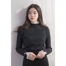 르뉘 폴라 프릴 진주 펄 반하이넥 소매 커프스 블라우스 니트 (모임룩 연말룩) (2co)-화이트 블랙