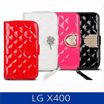 LG X400. 올인원 퀼팅 지퍼지갑 폰케이스 K121 case, 큐빅 / 핫핑크, 없음