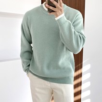 간빠레 두툼한 캐시미어 배색 라운드 오버핏 남자 니트