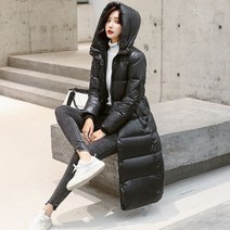 긴 후드 블랙 다운 재킷 여성 패딩 패션 겨울 코트