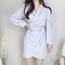 오픈카라 튤립 셔링 랩 셔츠 원피스