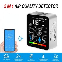 이산화탄소측정기 with bluetooth 5 in1 co2 meter 디지털 온도 습도 테스터 이산화탄소 tvoc hcho detector air quality monitor, 협력사, 5 in 1 흰색