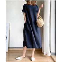 prosekor 여성 데일리 린넨 심플 피크닉 원피스 A라인 루즈핏 셔츠 원피스 9컬러