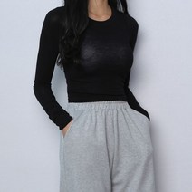 파라노말샵 데일리 슬림 라운드 긴팔 크롭티