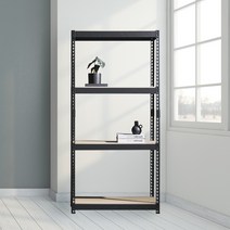 앵글선반 철제 창고 다용도실선반 4단 1200 x 500 x 1800, 블랙, 12mm 강화 MDF 보드