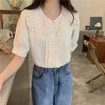 레이스 반팔 펀칭 카라 아일렛 블라우스