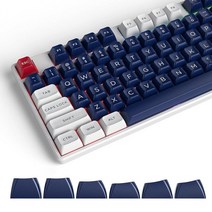 Taeeiancd PBT 키캡 - 사이드 프린트 키캡 세트 맞춤형 키캡을 통한 더블 샷 미니멀리스트 화이트 키캡 체리 프로파일 130키 ANSI 미국 레이아웃 60% 65%, DKK-Blue