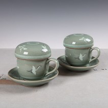 청자 운학 손잡이 손 다기세트