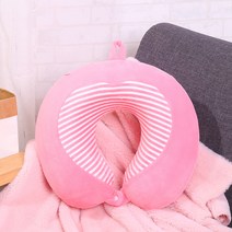 U 자형 베개 느린 리바운드 메모리 폼 스트라이프 목 베개 여행 베개 자궁 경부 척추 휴대용 목 베개 공장 직접 공급, 핑크색