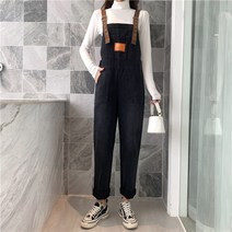 뉴욕멋쟁이 국내배송 푸포켓 흑청 멜빵바지 여성데님원피스 여성점프수트