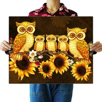 FASEN 액자 캔버스형 보석십자수 DIY 키트 40 x 50 cm, ZSH005.올빼미 가족