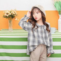 루루키즈[LULUKIDS] 여아 주니어 체크프릴 퍼프셔츠