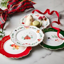 한국도자기 크리스마스 넛크래커 접시, 레드 + 화이트 + 그린 + 골드