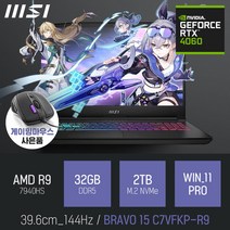 MSI BRAVO 15 C7VFKP-R9 [이벤트 한정특가 / 사은품증정], WIN11 Pro, 32GB, 2TB, 라이젠9, 블랙