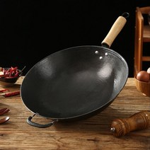 인덕션용 무쇠 후라이팬 가스렌지 공용 무쇠 짬뽕 치킨 찜 팬 웍 전통 중화 냄비, 32CM 둥근 바닥(뚜껑 포함)