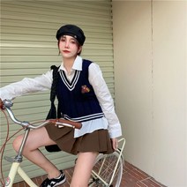 안나리야 크롭 꽈배기 곰돌이 자수 니트 조끼 베스트 SY