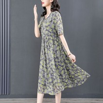 플라워 패턴 원피스 전문점 특매 프렌치 브이넥 텐셀 여성 빅사이즈 배가리고 슬림해보이는 키커 롱 4998839942