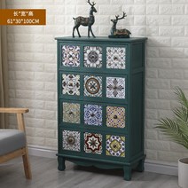 빈티지 엔틱 서랍장 원목 수납장 진열장 선반 3단 4단, 그린 Q