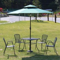 가구로드 사각망80/120 세트 2인 4인 야외테이블세트 카페 테라스 펜션 리조트 테이블 의자 세트, 사각망80 4인세트-알루미늄파라솔270-그린