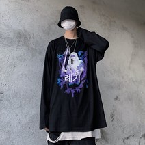 하루하라주쿠 플래시 애니메이션 프린트 순면 긴팔 티셔츠 남