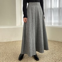 델레브 울 모직 체크 롱 맥시 스커트 A라인 플레어 겨울