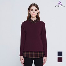올리비아로렌 [비비올리비아] 체크 배색 포인트 티셔츠 VVCALVW9131
