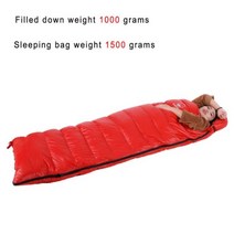 추운 날씨에 적합한 큰 스타일 흰색 구스 다운 부드러운 성인 침낭, 1500g 레드