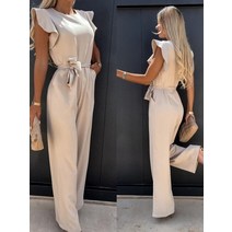 바디프로필컨셉 하이레그 여름 점프 수트 여성 슈트 캐쥬얼 o넥 프릴 벨트 사무실 레이디 와이드 레그 Playsuits 솔리드 오버올