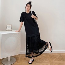 반팔 쉬폰 배색 빅사이즈 원피스