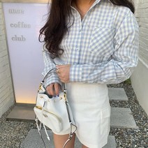 러빙엠 여자 파스텔 코튼 린넨 고방 체크 셔츠 블라우스