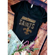 뉴올리언스 세인츠 뉴 라인스톤 V 티셔츠 S-4X, 4XL
