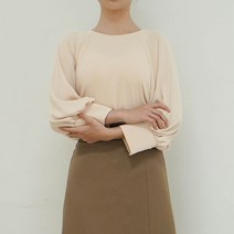 PLUVIA 라운드넥 뒷목 리본 벌룬 소매 긴팔 가을 블라우스 자체제작
