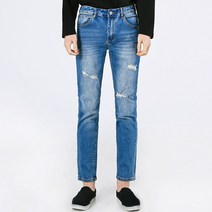 남자 봄 가을 헤지 중청 데님 일자 9부 데일리 슬렉스 슬랙스 팬츠 청바지