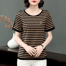나루니 W04458 스프라이트 포인트라인 포인트컬러 줄무늬 면티 여성티셔츠 여성반팔티 라운드넥 심플한 오버핏