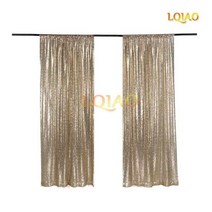 2 패널 피트 x 8 실버 쉬머 스팽글 패브릭 사진 부스 배경 커튼 웨딩 파티 장식, 2pc 2x12ft-60x360cm, Light Gold