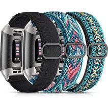 Maledan 3 팩 탄성 밴드 Fitbit Charge 4Charge 여성용 남성용 밴드, Black/ Green Arrow/ Boho Flowe