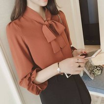 여자 레이어드 풍성한 면접룩 미팅 귀여운 왕리본 빅사이즈 긴팔 블라우스 상의