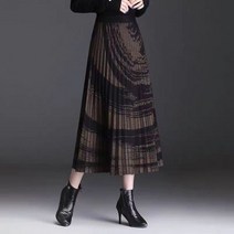 여성 스커트 치마FairyShely 플리티드 니트 스커트 여성용 2022 가을 겨울 따뜻한 하이 웨이스트 롱 숙녀