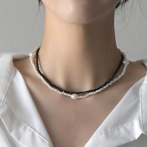진주 블랙 비즈 두줄 레이어드 고급스러운 목걸이