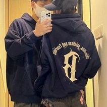 커플 시밀러 룩 미국 하이 스트리트 타이드 브랜드 레트로 후드 스웨터 남녀 공용 루즈한 올 매치 드레이프 코트 가을 의류 상의
