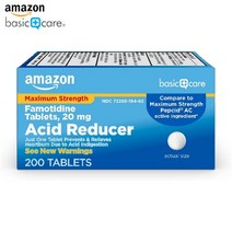Amazon Basic Care 맥시멈 스트렝스 파모티딘 태블릿 20mg 200개 (1팩)(미국직송 관부가세포함), One／200 Count Pack