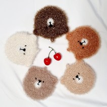 귀여운 곰돌이 수세미 핸드메이드수세미 두겹수세미 세트수세미 답례품 지인선물 단체선물, 라떼