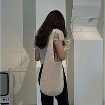 니팅핸즈 DIY_심플한 빅 호보백 원통형 손뜨개 가방 뜨기 패키지, 아이보리 300g 2볼